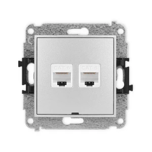 Icon Mechanizm Gniazda Komputerowego Podwójnego 2Xrj45, Kat. 6, 8-Stykowy, Bez Pola Opisowego Srebrny Metalik 7Igkbo-4