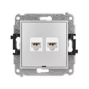 Icon Mechanizm Gniazda Komputerowego Podwójnego 2Xrj45, Kat. 6A, 8-Stykowy, Bez Pola Opisowego Srebrny Metalik 7Igkbo-8