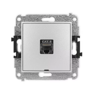 Icon Mechanizm Gniazda Komputerowego Pojedynczego 1Xrj45, Kat. 8, Ekranowane, 8-Stykowy, Bez Pola Opisowego Srebrny Metalik 7Igkbo-11