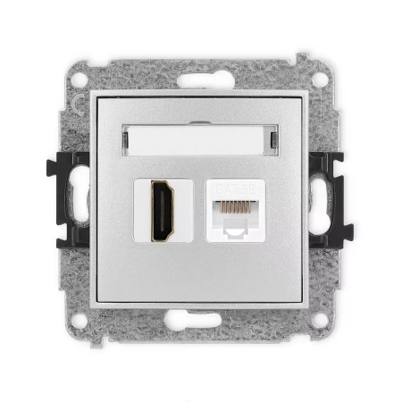 Icon Mechanizm Gniazda Pojedynczego Hdmi 2.0 + Gniazda Komp. Poj. 1Xrj45, Kat. 5E, 8-Stykowy Srebrny Metalik 7Ighk