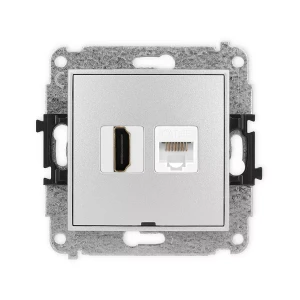 Icon Mechanizm Gniazda Pojedynczego Hdmi 2.0 + Gniazda Komp. Poj. 1Xrj45, Kat. 5E, 8-Stykowy, Bez Pola Opisowego Srebrny Metalik 7Ighkbo