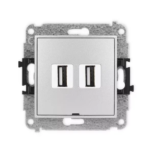 Icon Mechanizm Gniazda Podwójnego 2Xusb A-A 2.0, Bez Pola Opisowego Srebrny Metalik 7Igusbbo-2