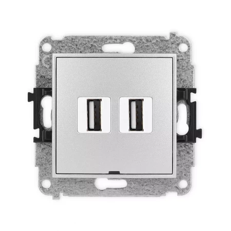 Icon Mechanizm Gniazda Podwójnego 2Xusb A-A 2.0, Bez Pola Opisowego Srebrny Metalik 7Igusbbo-2