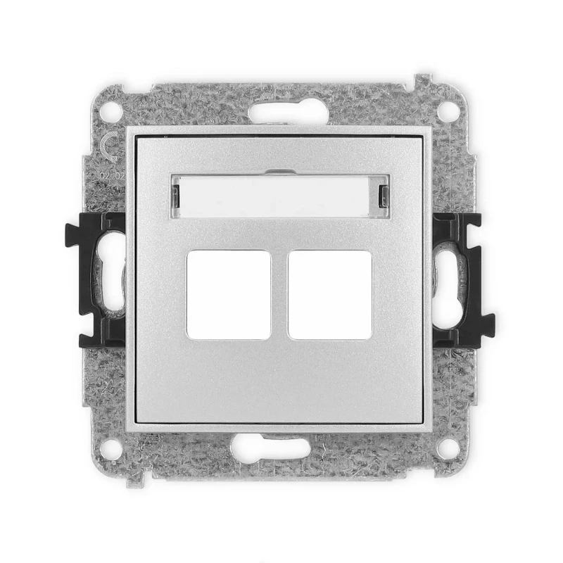 Icon Mechanizm Gniazda Multimedialnego Podwójnego Bez Modułu (Standard Keystone) Srebrny Metalik 7Igm-2P