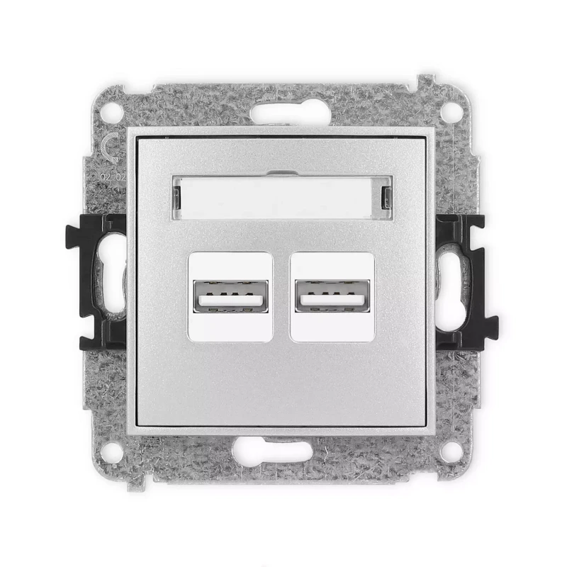 Icon Mechanizm Ładowarki Usb Podwójnej, 5V, 3.1A Srebrny Metalik 7Icusb-6
