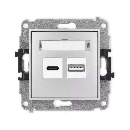 Icon Mechanizm Ładowarki Usb Podwójnej Usb C + Usb A, 20W Max. Srebrny Metalik 7Icusb-8