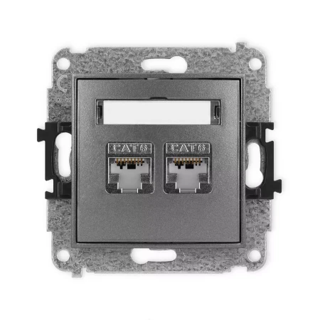 Icon Mechanizm Gniazda Komputerowego Podwójnego 2Xrj45, Kat. 6, Ekranowane, 8-Stykowy Grafitowy 11Igk-6