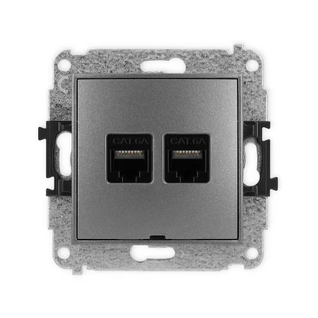 Icon Mechanizm Gniazda Komputerowego Podwójnego 2Xrj45, Kat. 6A, 8-Stykowy, Bez Pola Opisowego Grafitowy 11Igkbo-8