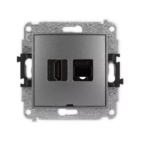 Icon Mechanizm Gniazda Pojedynczego Hdmi 2.0 + Gniazda Komp. Poj. 1Xrj45, Kat. 5E, 8-Stykowy, Bez Pola Opisowego Grafitowy 11Ighkbo