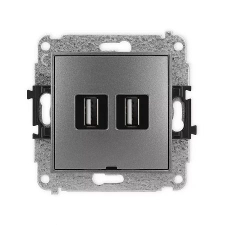 Icon Mechanizm Gniazda Podwójnego 2Xusb A-A 2.0, Bez Pola Opisowego Grafitowy 11Igusbbo-2