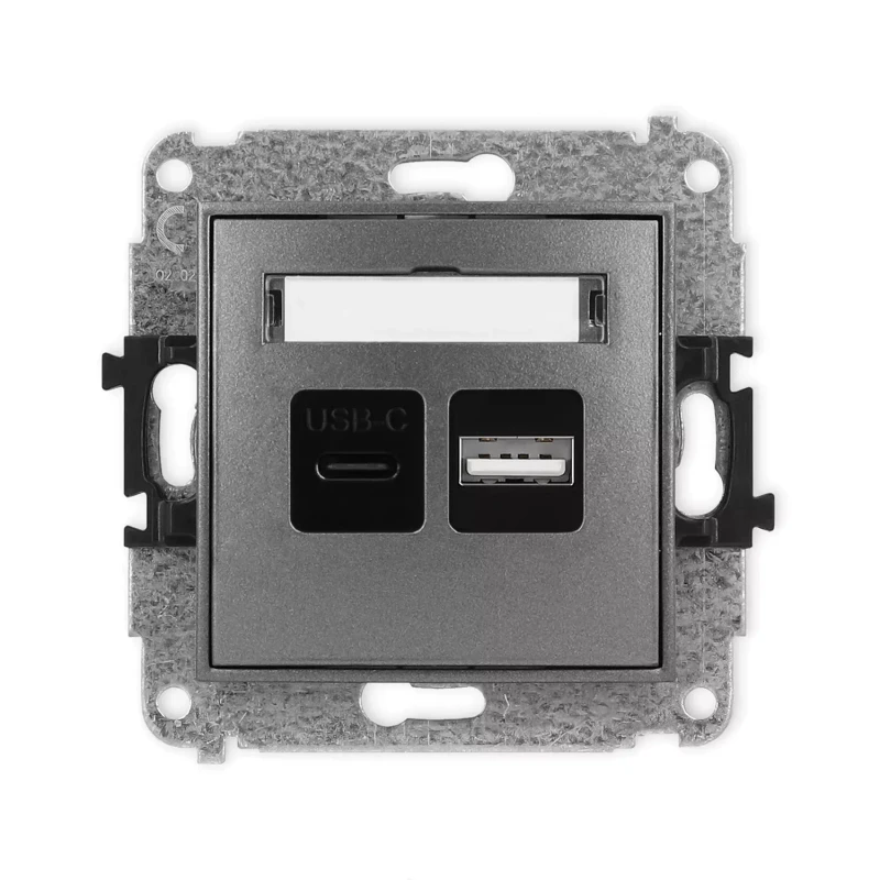 Icon Mechanizm Ładowarki Usb Podwójnej Usb C + Usb A, 20W Max. Grafitowy 11Icusb-8