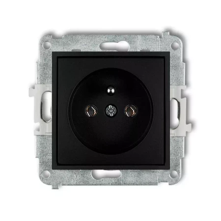 Icon Mechanizm Gniazda Pojedynczego Z Uziemieniem 2P+Z (Bez Przesłon Torów Prądowych) Czarny Mat 12Igp-1Z