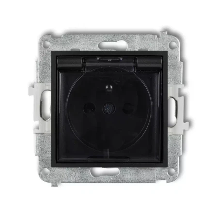 Icon Mechanizm Gniazda Bryzgoszczelnego Z Uziemieniem 2P+Z (Klapka Dymna, Przesłony Torów Prądowych) Czarny Mat 12Igpb-1Zdp