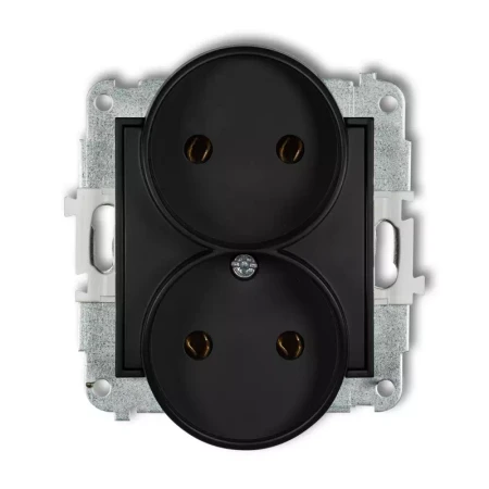 Icon Mechanizm Gniazda Podwójnego Do Ramki Bez Uziemienia 2X2P (Bez Przesłon Torów Prądowych) Czarny Mat 12Igpr-2