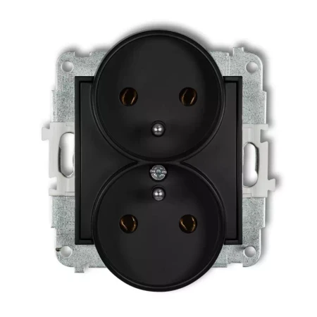 Icon Mechanizm Gniazda Podwójnego Do Ramki Z Uziemieniem 2X(2P+Z) (Bez Przesłon Torów Prądowych) Czarny Mat 12Igpr-2Z