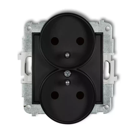 Icon Mechanizm Gniazda Podwójnego Do Ramki Z Uziemieniem 2X(2P+Z) (Przesłony Torów Prądowych) Czarny Mat 12Igpr-2Zp