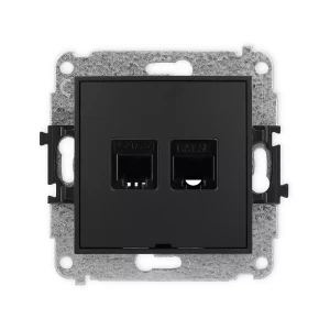 Icon Mechanizm Gniazda Telefonicznego Pojedynczego 1Xrj11 + Komputerowego Pojedynczego 1Xrj45, Kat. 5E, 8-Stykowy, Beznarzędziowe, Bez Pola Opisowego Czarny Mat 12Igtkbo