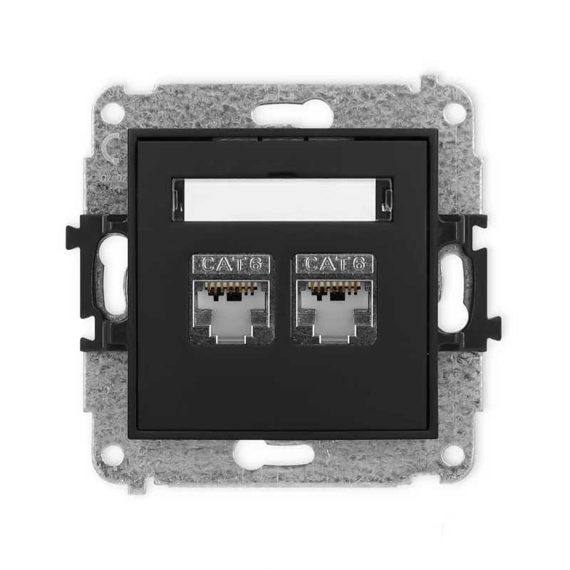 Icon Mechanizm Gniazda Komputerowego Podwójnego 2Xrj45, Kat. 6, Ekranowane, 8-Stykowy Czarny Mat 12Igk-6
