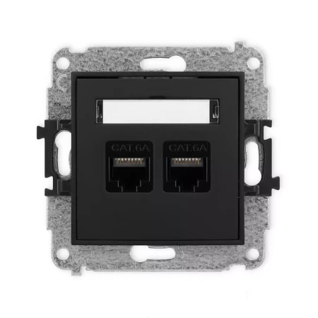 Icon Mechanizm Gniazda Komputerowego Podwójnego 2Xrj45, Kat. 6A, 8-Stykowy Czarny Mat 12Igk-8