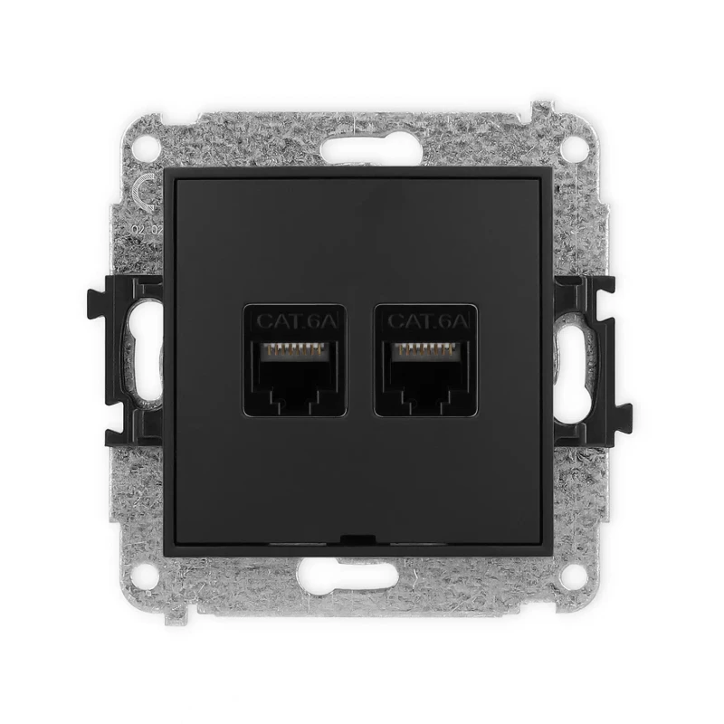 Icon Mechanizm Gniazda Komputerowego Podwójnego 2Xrj45, Kat. 6A, 8-Stykowy, Bez Pola Opisowego Czarny Mat 12Igkbo-8