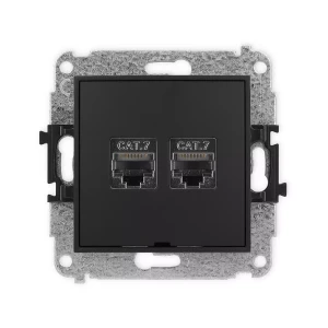 Icon Mechanizm Gniazda Komputerowego Podwójnego 2Xrj45, Kat. 7, Ekranowane, 8-Stykowy, Bez Pola Opisowego Czarny Mat 12Igkbo-10