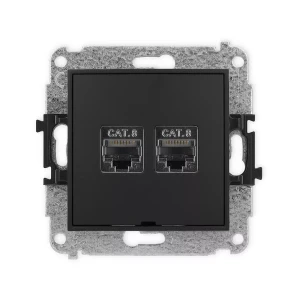 Icon Mechanizm Gniazda Komputerowego Podwójnego 2Xrj45, Kat. 8, Ekranowane, 8-Stykowy, Bez Pola Opisowego Czarny Mat 12Igkbo-12