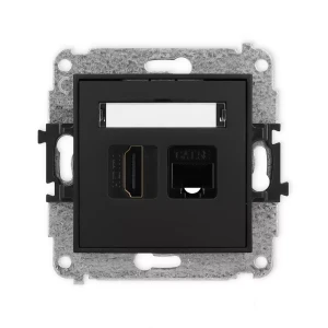 Icon Mechanizm Gniazda Pojedynczego Hdmi 2.0 + Gniazda Komp. Poj. 1Xrj45, Kat. 5E, 8-Stykowy Czarny Mat 12Ighk