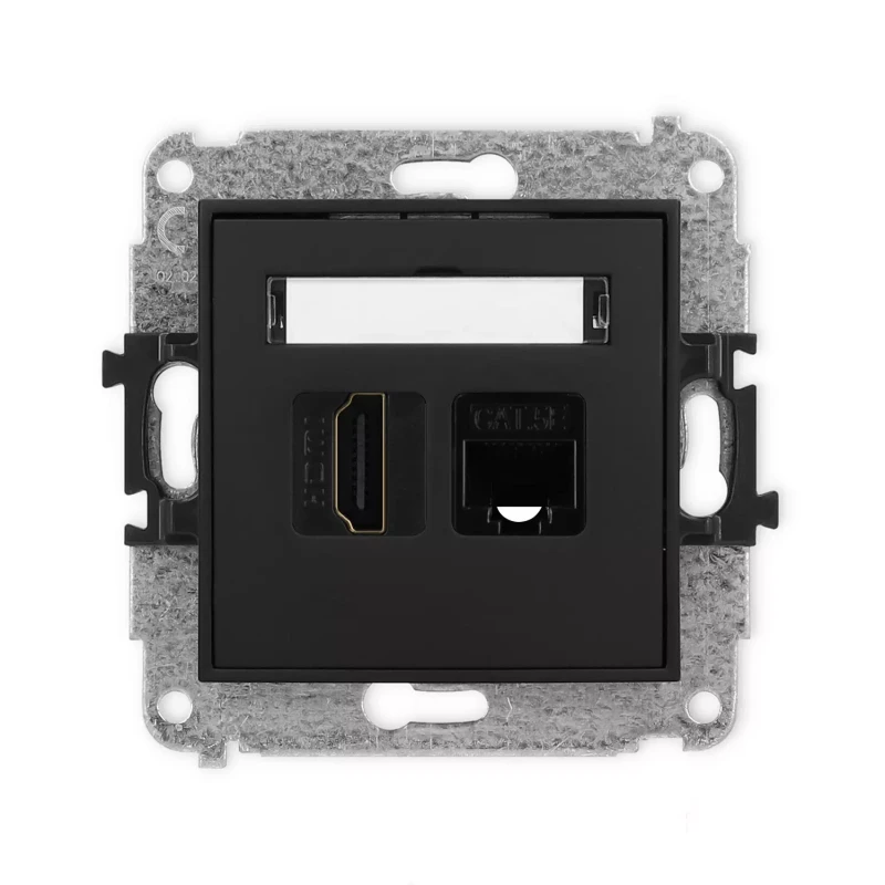 Icon Mechanizm Gniazda Pojedynczego Hdmi 2.0 + Gniazda Komp. Poj. 1Xrj45, Kat. 5E, 8-Stykowy Czarny Mat 12Ighk