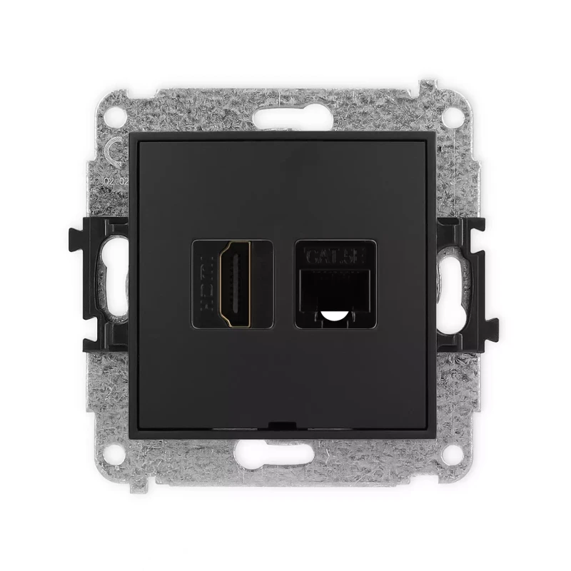 Icon Mechanizm Gniazda Pojedynczego Hdmi 2.0 + Gniazda Komp. Poj. 1Xrj45, Kat. 5E, 8-Stykowy, Bez Pola Opisowego Czarny Mat 12Ighkbo