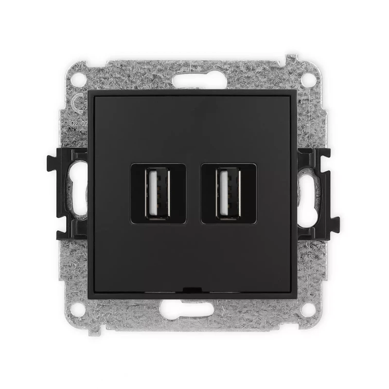 Icon Mechanizm Gniazda Podwójnego 2Xusb A-A 2.0, Bez Pola Opisowego Czarny Mat 12Igusbbo-2