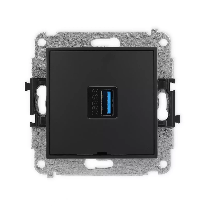 Icon Mechamizm Gniazda Pojedynczego Usb A-A 3.0, Bez Pola Opisowego Czarny Mat 12Igusbbo-5