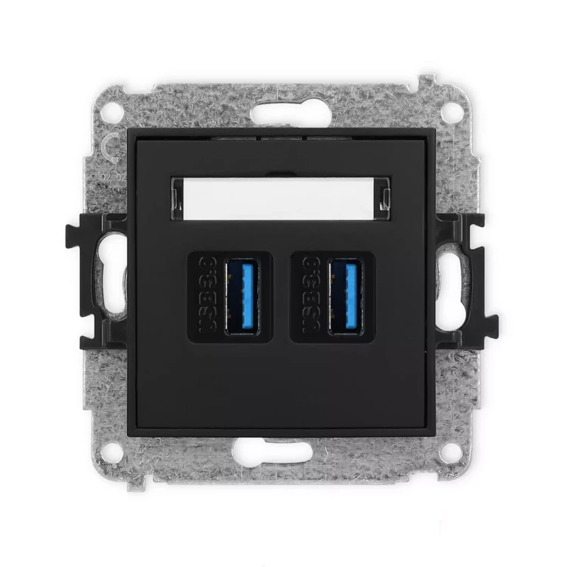 Icon Mechanizm Gniazda Podwójnego 2Xusb A-A 3.0 Czarny Mat 12Igusb-6
