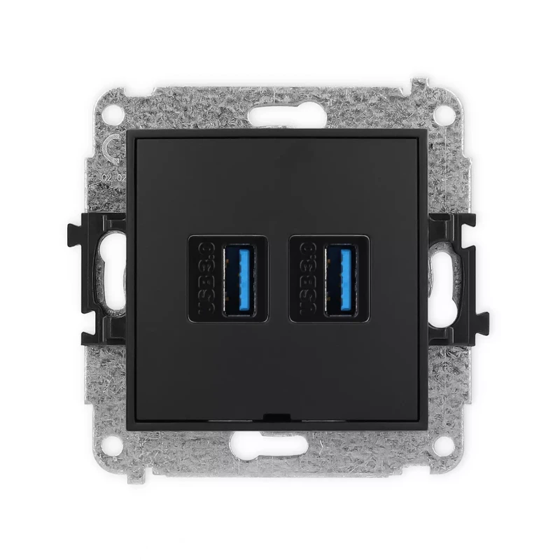 Icon Mechanizm Gniazda Podwójnego 2Xusb A-A 3.0, Bez Pola Opisowego Czarny Mat 12Igusbbo-6