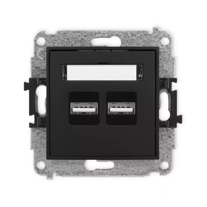 Icon Mechanizm Ładowarki Usb Podwójnej, 5V, 3.1A Czarny Mat 12Icusb-6