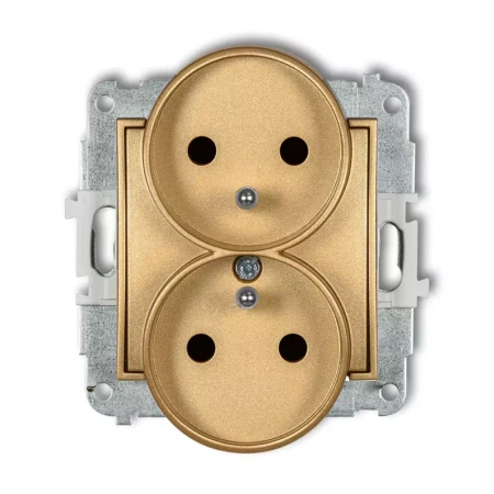 Icon Mechanizm Gniazda Podwójnego Do Ramki Z Uziemieniem 2X(2P+Z) (Przesłony Torów Prądowych) Złoty 29Igpr-2Zp