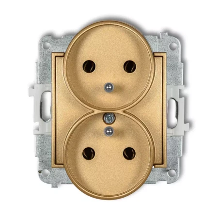 Icon Mechanizm Gniazda Podwójnego Do Ramki Z Uziemieniem 2X(2P+Z) (Bez Przesłon Torów Prądowych) Złoty 29Igpr-2Z