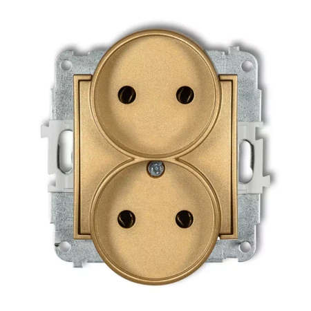 Icon Mechanizm Gniazda Podwójnego Do Ramki Bez Uziemienia 2X2P (Bez Przesłon Torów Prądowych) Złoty 29Igpr-2
