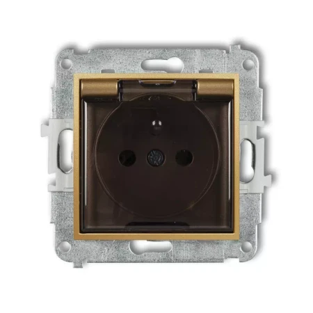 Icon Mechanizm Gniazda Bryzgoszczelnego Z Uziemieniem 2P+Z (Klapka Dymna, Przesłony Torów Prądowych) Złoty 29Igpb-1Zdp