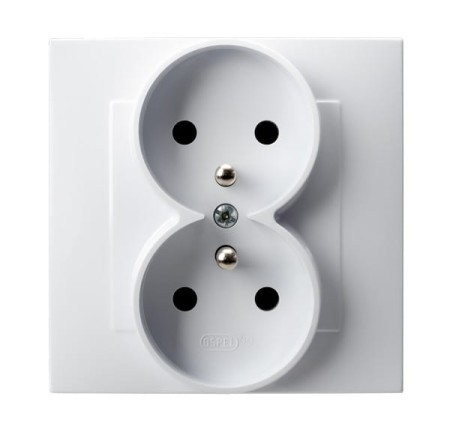 Ospel Szafir Gniazdo Podwójne Z Uziemieniem Kompletne Z Ramką Biały