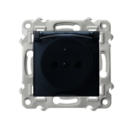 Ospel Szafir Gniazdo Bryzgoszczelne Z Uziemieniem Ip-44 Wieczko Przezroczyste Czarny Metalik