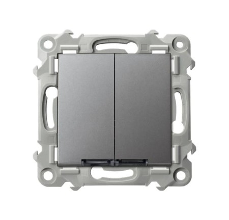 Ospel Szafir Włącznik Podwójny Zwierny Z Podświetleniem Niebieskim Szary Mat