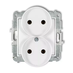 Icon Mechanizm Gniazda Podwójnego Do Ramki Bez Uziemienia 2X2P (Bez Przesłon Torów Prądowych) Biały Mat 25Igpr-2