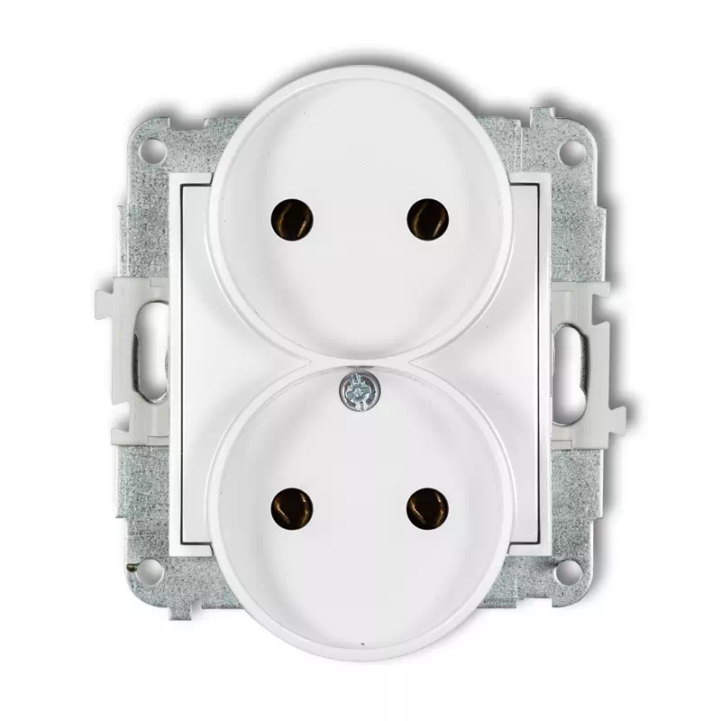 Icon Mechanizm Gniazda Podwójnego Do Ramki Bez Uziemienia 2X2P (Bez Przesłon Torów Prądowych) Biały Mat 25Igpr-2