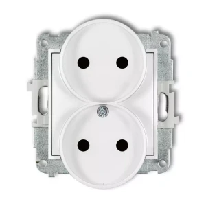 Icon Mechanizm Gniazda Podwójnego Do Ramki Bez Uziemienia 2X2P (Przesłony Torów Prądowych) Biały Mat 25Igpr-2P