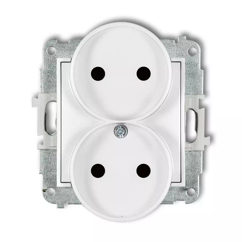 Icon Mechanizm Gniazda Podwójnego Do Ramki Bez Uziemienia 2X2P (Przesłony Torów Prądowych) Biały Mat 25Igpr-2P