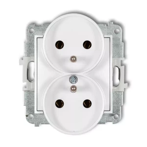 Icon Mechanizm Gniazda Podwójnego Do Ramki Z Uziemieniem 2X(2P+Z) (Bez Przesłon Torów Prądowych) Biały Mat 25Igpr-2Z