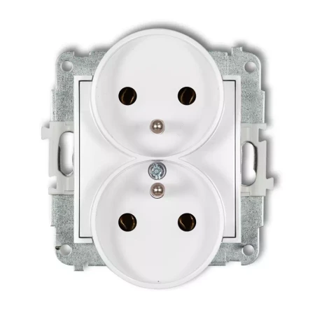 Icon Mechanizm Gniazda Podwójnego Do Ramki Z Uziemieniem 2X(2P+Z) (Bez Przesłon Torów Prądowych) Biały Mat 25Igpr-2Z