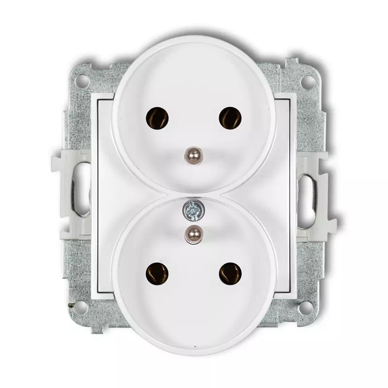 Icon Mechanizm Gniazda Podwójnego Do Ramki Z Uziemieniem 2X(2P+Z) (Bez Przesłon Torów Prądowych) Biały Mat 25Igpr-2Z