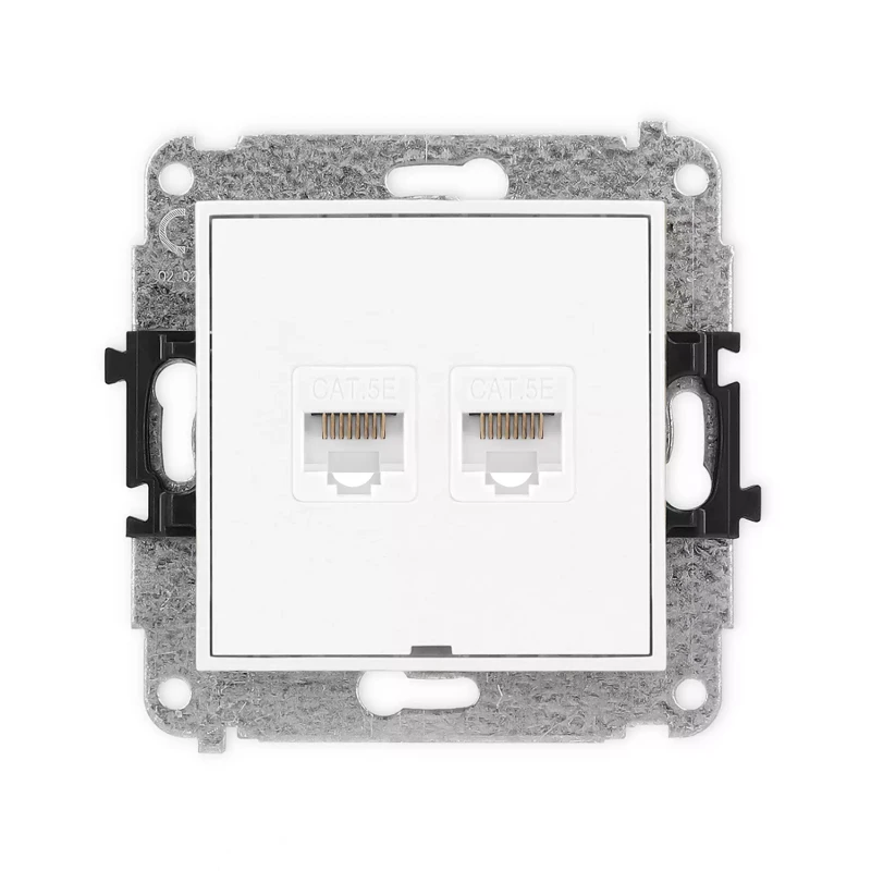 Icon Mechanizm Gniazda Komputerowego Podwójnego 2Xrj45, Kat. 5E, 8-Stykowy, Bez Pola Opisowego Biały Mat 25Igkbo-2