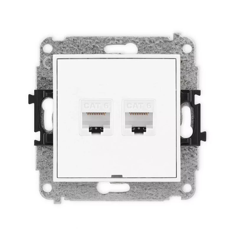Icon Mechanizm Gniazda Komputerowego Podwójnego 2Xrj45, Kat. 6, 8-Stykowy, Bez Pola Opisowego Biały Mat 25Igkbo-4